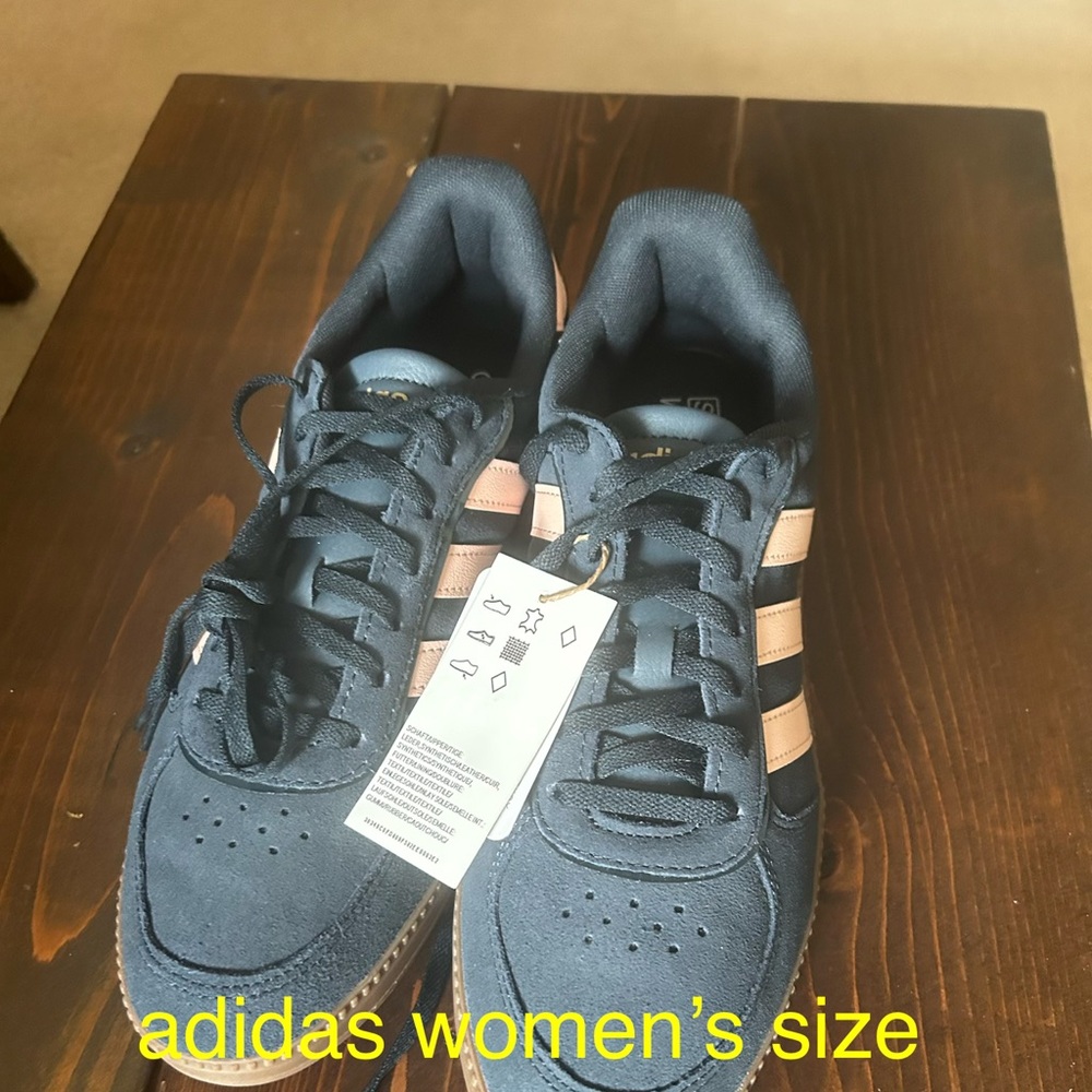 Adidas Women's Navy Sneakers with Blush Stripes